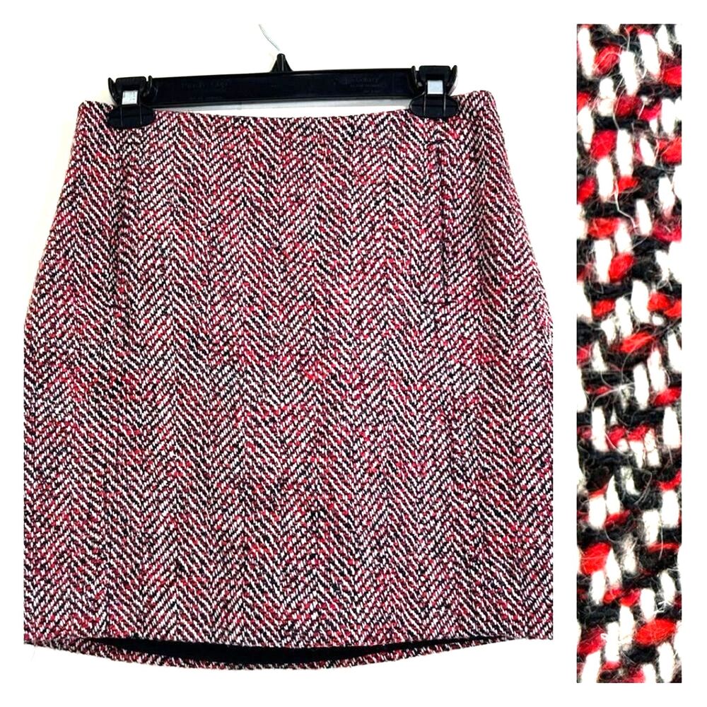 Ann Taylor Loft Wool Mini Skirt Size 2 Office Formal Red Tweed Wool Mini Skirt